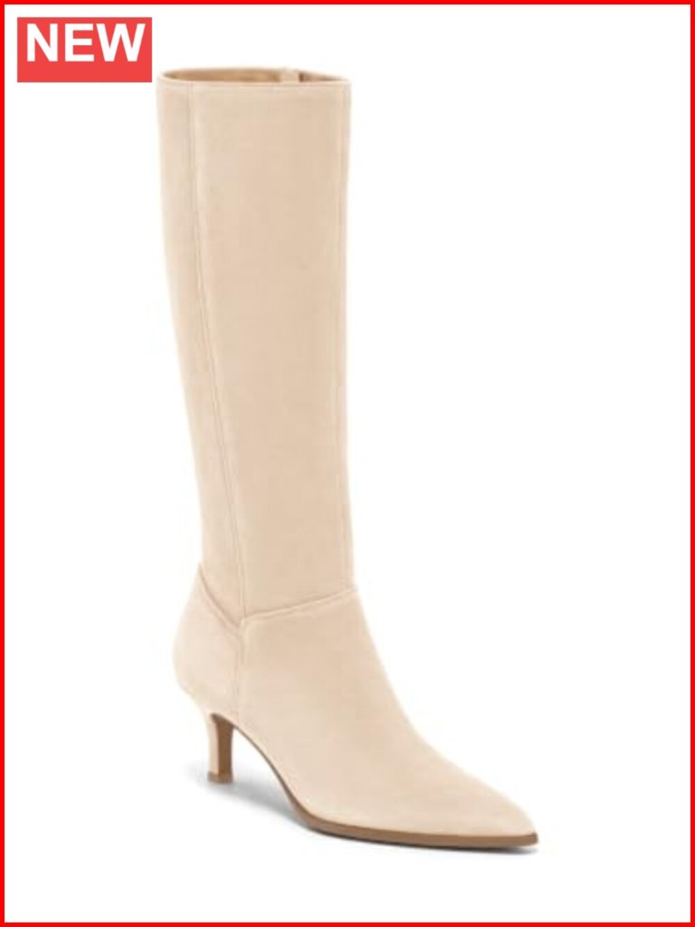 Women's Faux Suede Knee High Boots Pointed Toe Kitten Heel Side Zip